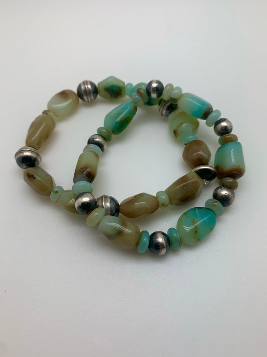 Peruvian opal and Navajo pearl stacking bracelet