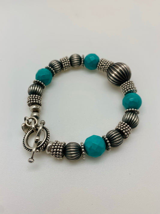 Faceted turquoise with sterling silver bracelet