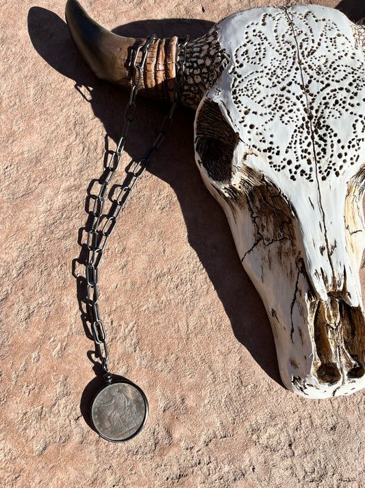 Gun metal chain with coin