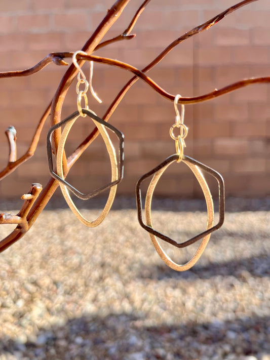 Gold oval with gun metal earring