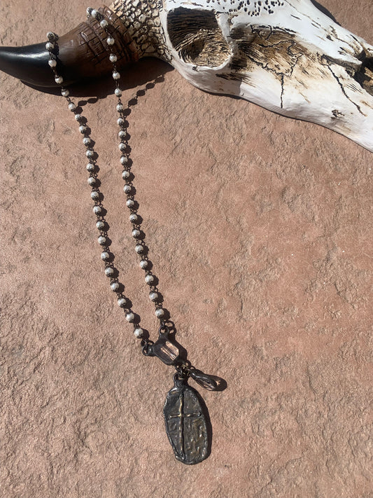 Pearl rosary collection with two crystals and cross