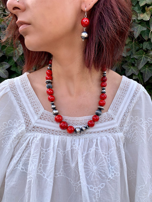 Coral and Navajo Pearls Necklace