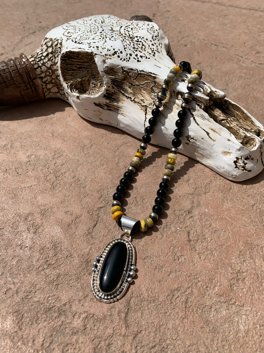Onyx with bumble bee jasper and onyx drop